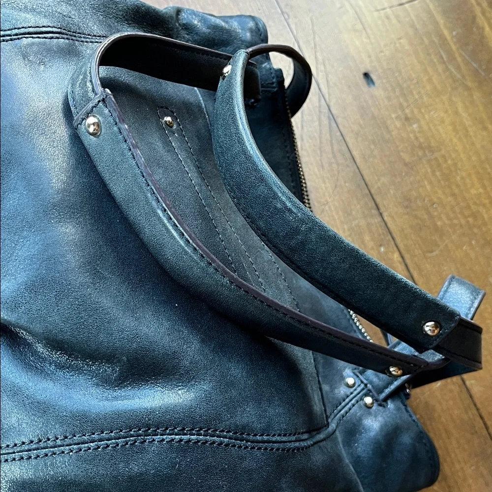 B. Makowsky Black Distressed Leather Shoulder Bag